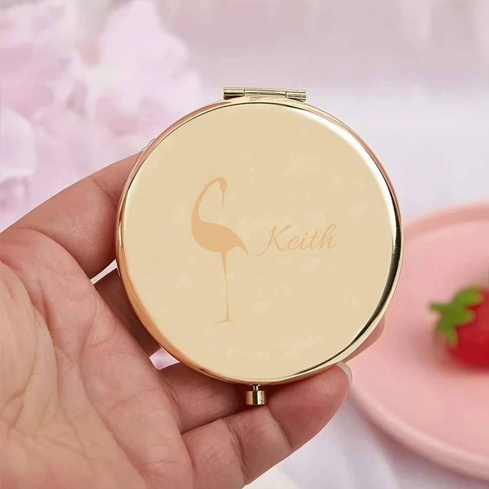1pc Romantic  The crane with its head down Customized Name Round Circle Mirror Folding Makeup Mirror Pocket Mirror Party Gift