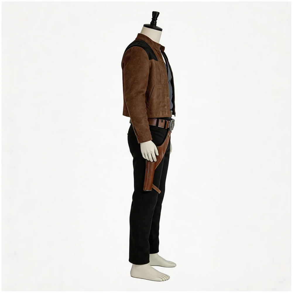 Han Solo Cosplay Costume Adult Men Top Brown Jacket Grey Shirt Black Pants Belt Holster Halloween Carnival Fancy Dress Outfit view 5