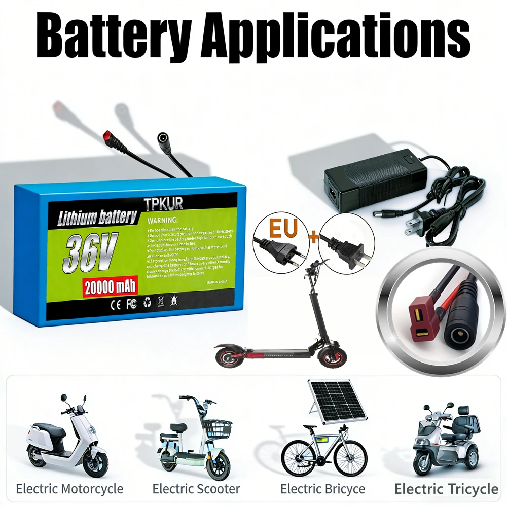 100%18650 Original 36V 10,12,18,20Ah 10S4,6P lithium battery pack large capacity suitable for 48V 250-1500W built-in BMS