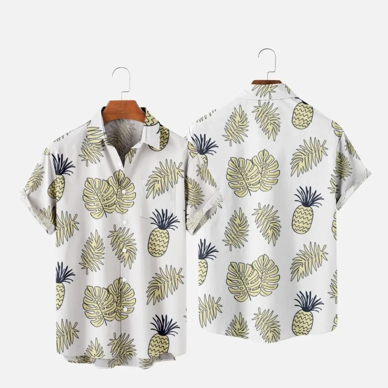 

Men's Fashion Y2K T-Shirts Hawaiian Shirt Pineapple 3D Print Cozy Casual One Button Short Sleeve Beach Oversized Clothes 1