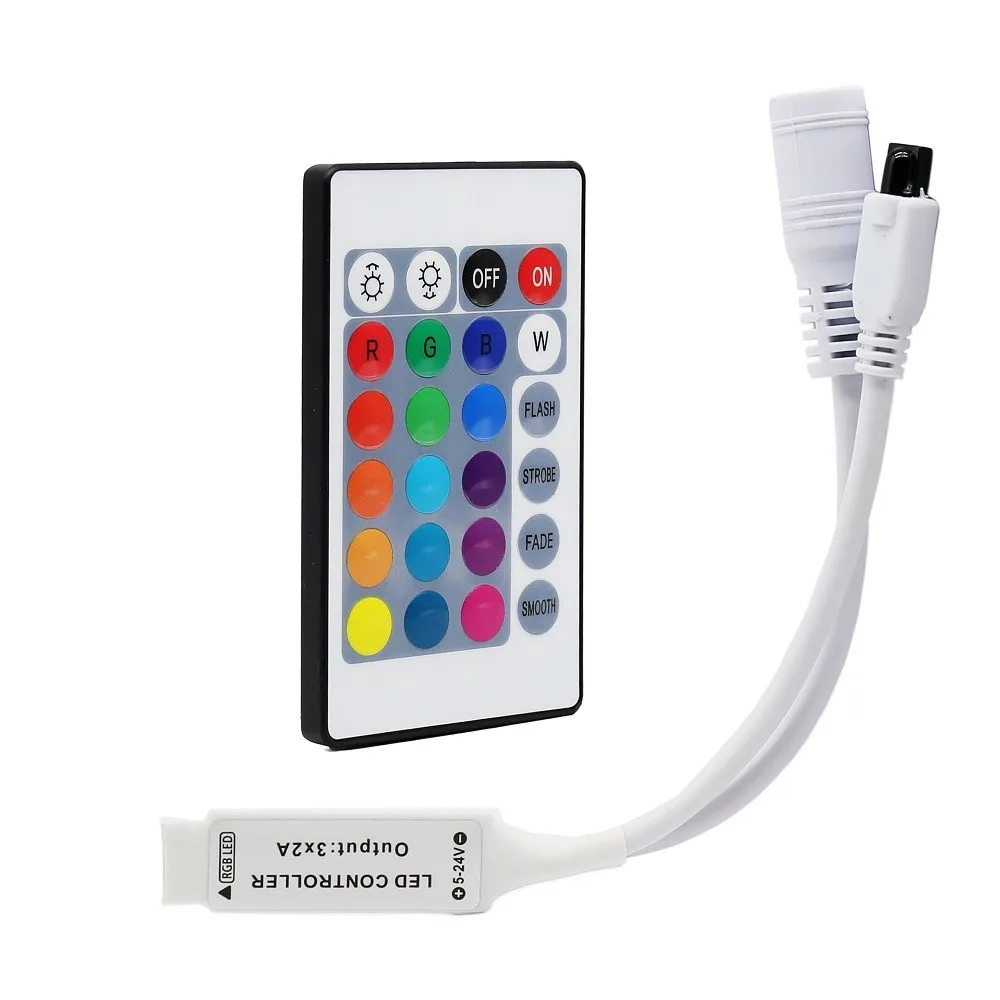 Mini 4 PIN LED Controller,24 Keys IR Wireless Remote Control,DC 5V-24V RGB LED Light Strips Controller for SMD 3528 5050 5630