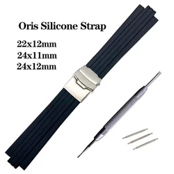 New Silicone Rubber Watchband For Oris Aquis 7330 7740 Watch Band 22x12mm 24x11mm 24x12mm Convex Strap Wristband Black Blue