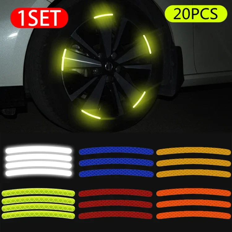 20PCS Car Wheel Reflective-Stickers Night Fluorescent Tire Warning-Stickers Paste Creative Personality Decorative Car Stickers