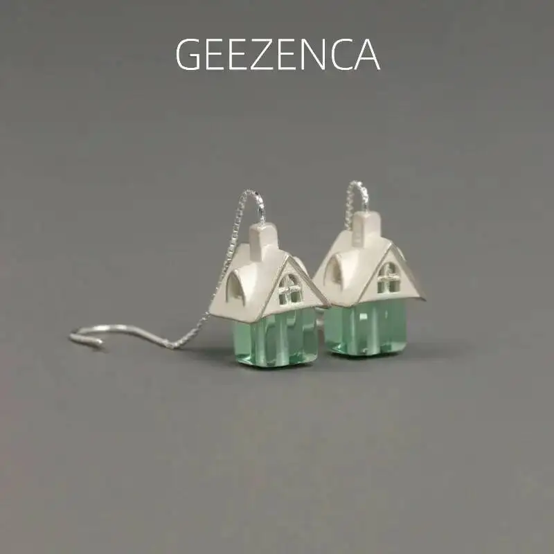 

GEEZENCA стерлингового серебра 925 пробы, хрустальное стекло, висячие серьги для женщин, дизайнерские изящные массивные серьги в форме коттеджа, подарок на вечеринку
