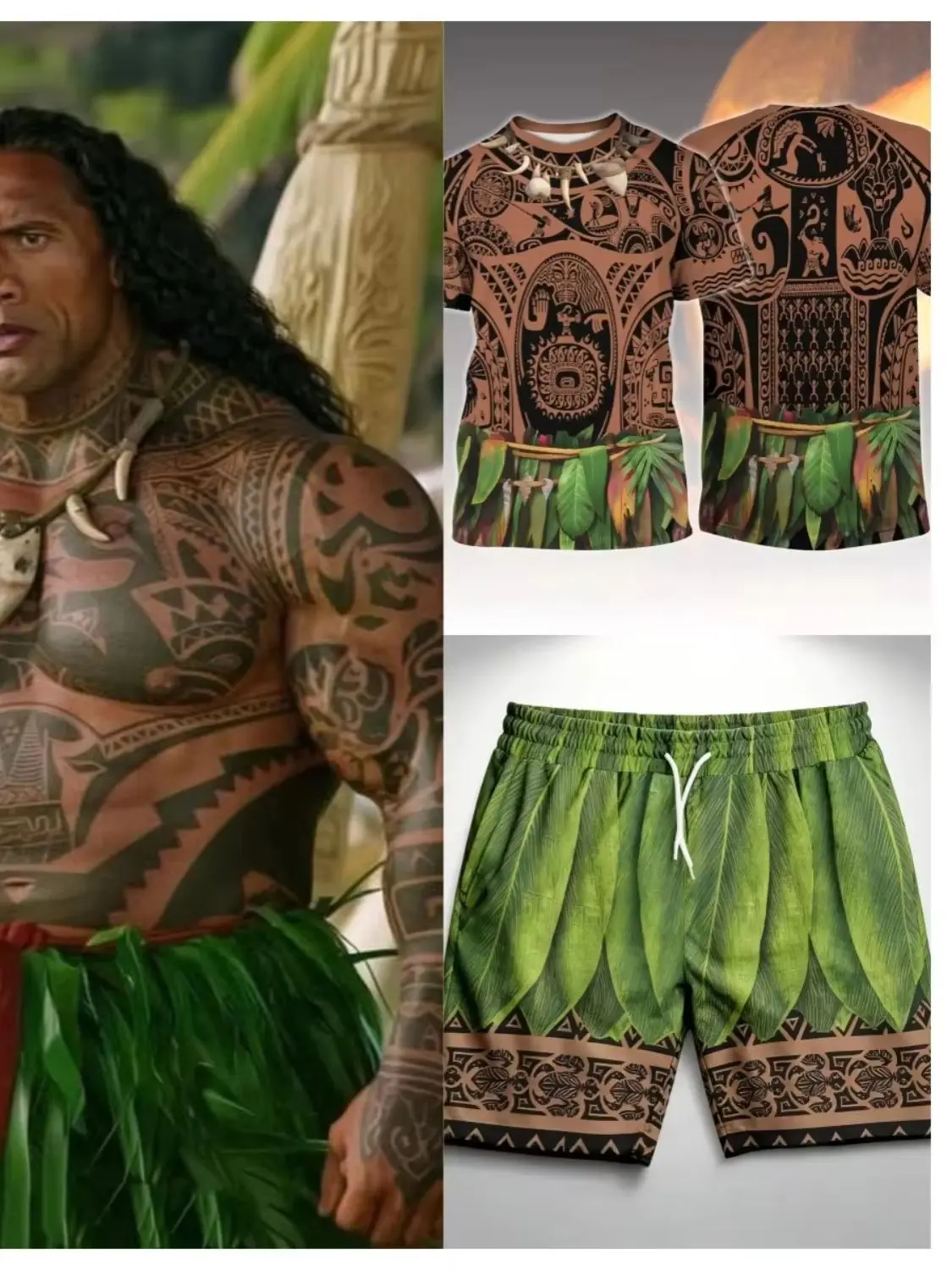 Kreskówkowy zestaw Maui Cosplay: koszulka z krótkim rękawem i szorty z nadrukiem, unisex, dla dzieci i dorosłych, stylowy strój do noszenia na co dzień. — 2