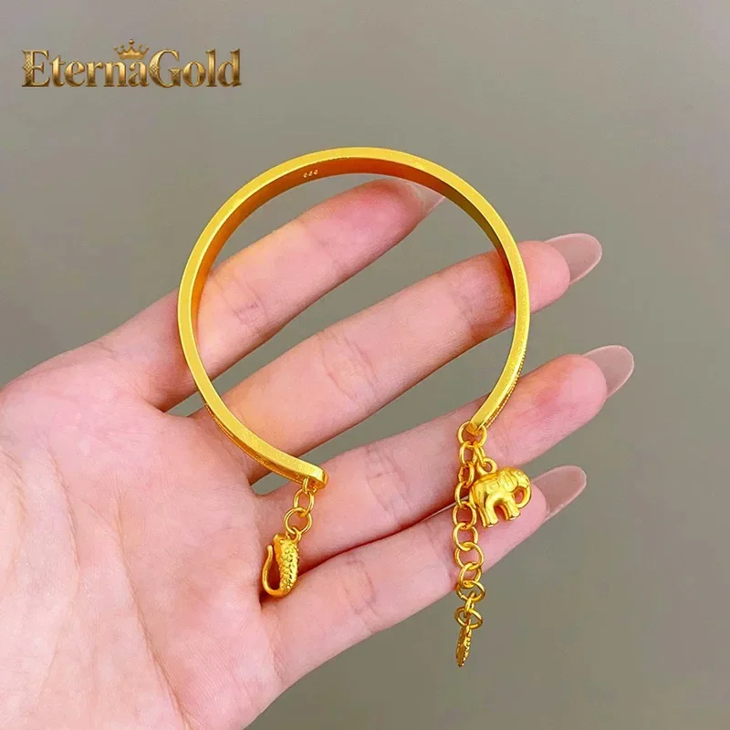 

EternaGold: Изысканный браслет из настоящего золота 9999 пробы (24K) с изображением слонёнка, регулируемый, в китайском стиле, с ощущением роскоши.