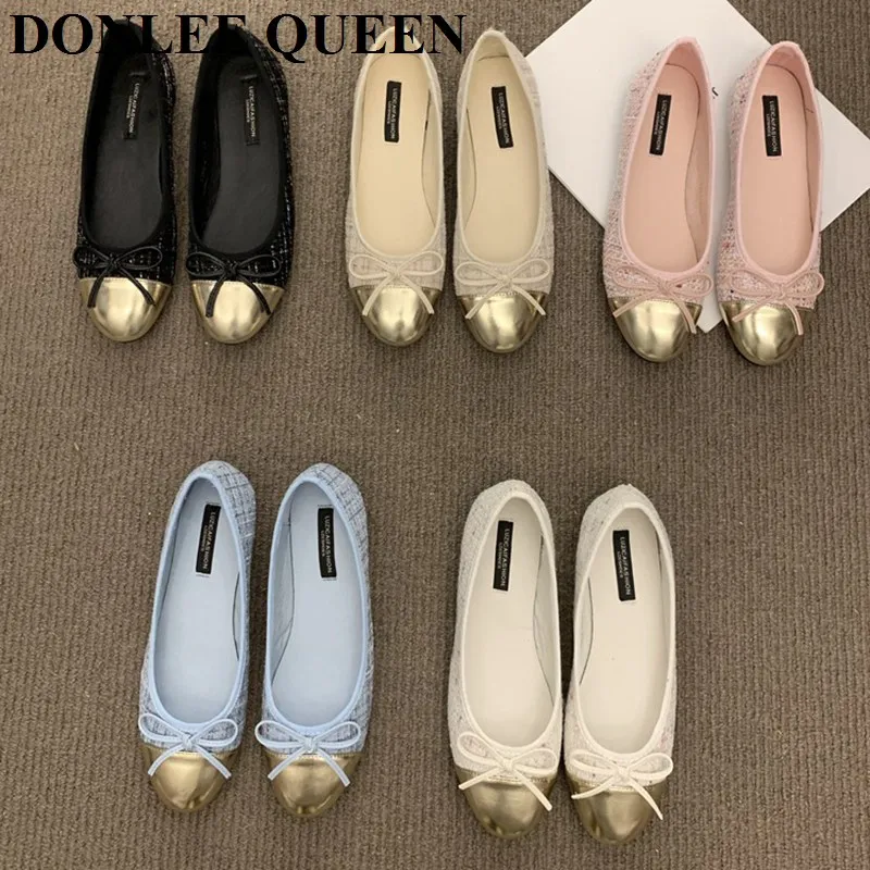 Female Round Toe Bow Knot Flats Ballet Shoes Women Flats Ballerina Soft Moccasin Casual Loafers Classic 2024 Spring Winter Mujer