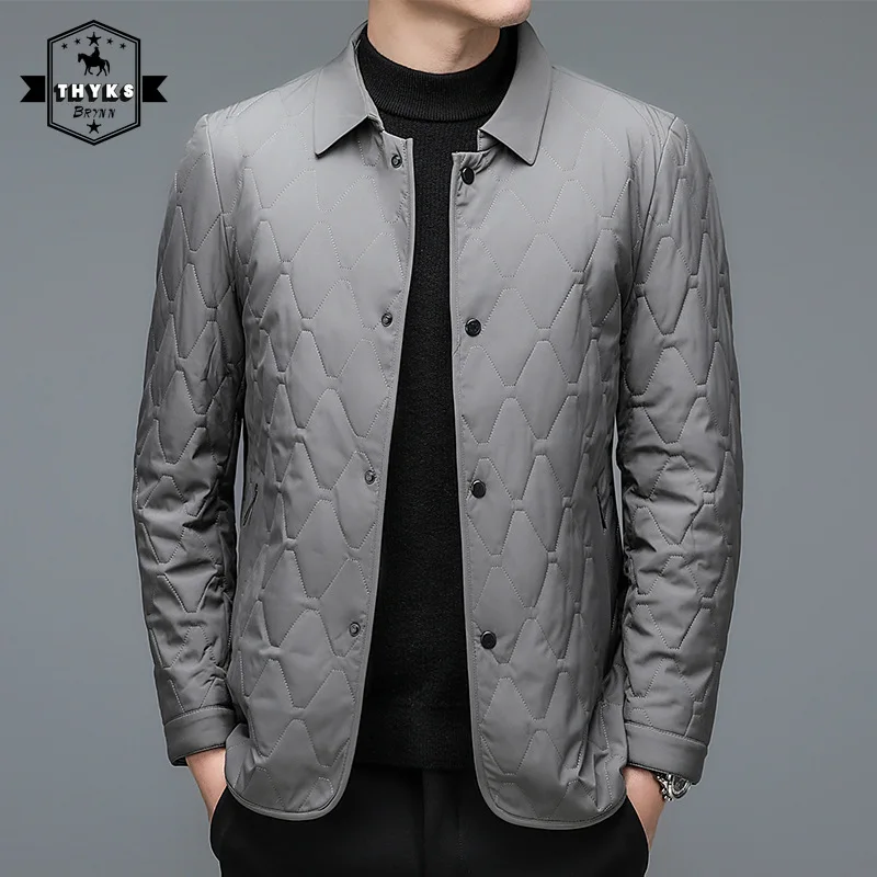 

New Mens Warm Mulberry Silk Cotton Clothes Classic Business Casual Gray Windproof Blazers Male Winter Lapel Mid Length Jackets