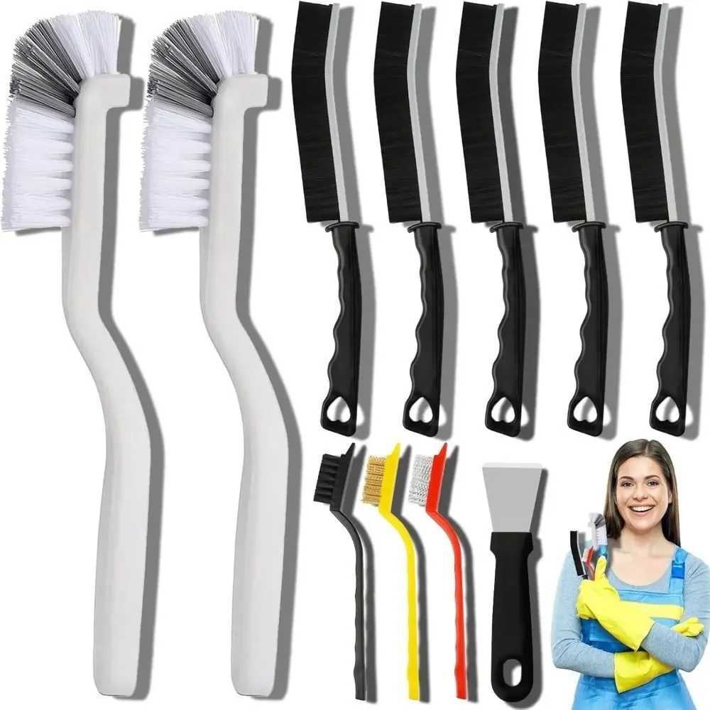 

11Pcs Hard Bristle Crevice Cleaning Brush Set Strong Decontamination Deep Clean Wire Brush and Shovel Set Metal Fiber Brush