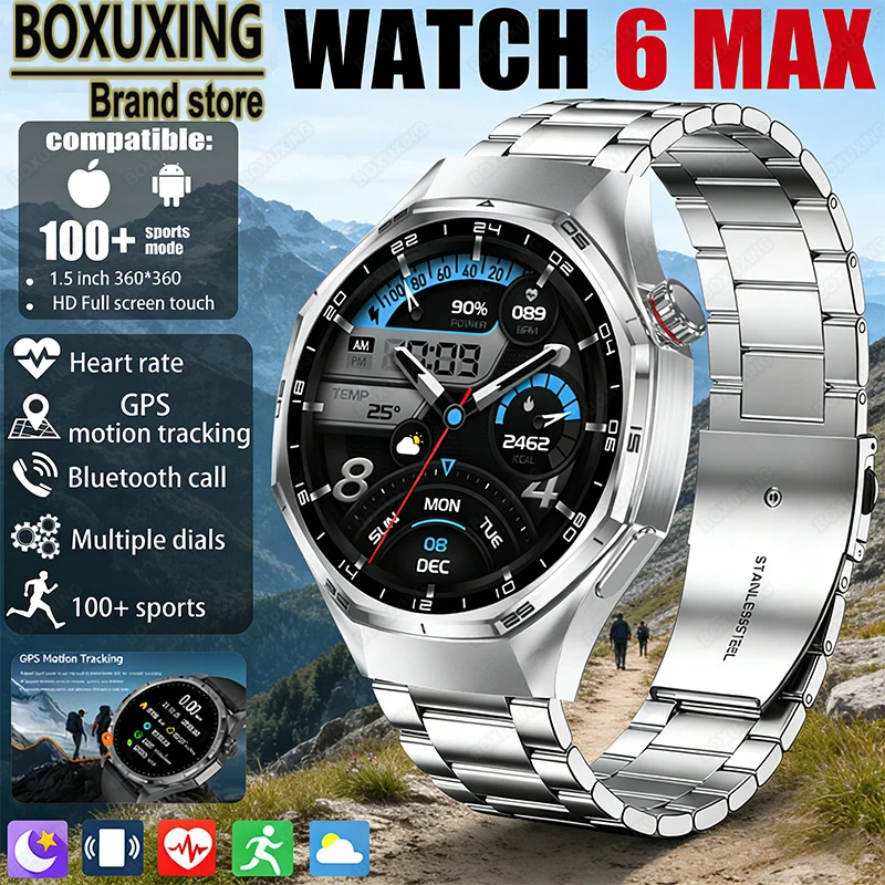 New Global Version Watch 6 MAX GPS Smart Watch Men AMOLED Screen Sports Fitness Waterproof Health Monitor BT Call Smartwatches