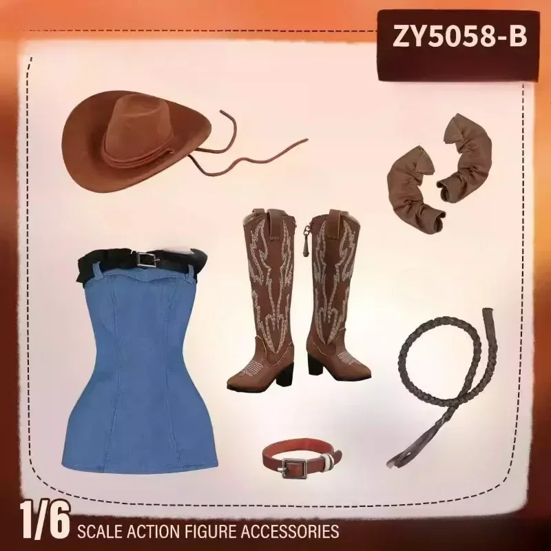 1/6 스케일 여성 서양 암소 소녀 데님 드레스 모자 Strapless 드레스 의류 세트 군인 모델 ZY5058 12 ''액션 피규어 바디