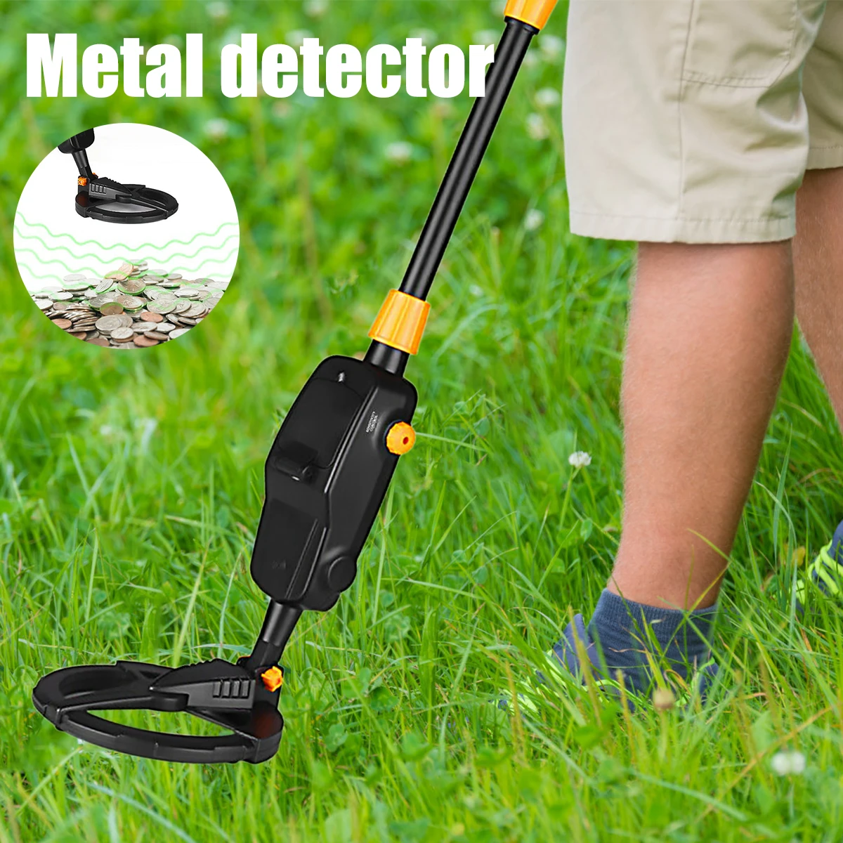 Metal Detector for Kids High Accuracy Adjustable Metal Detector with LCD Display Waterproof Search Coil Metal Detector for Gold