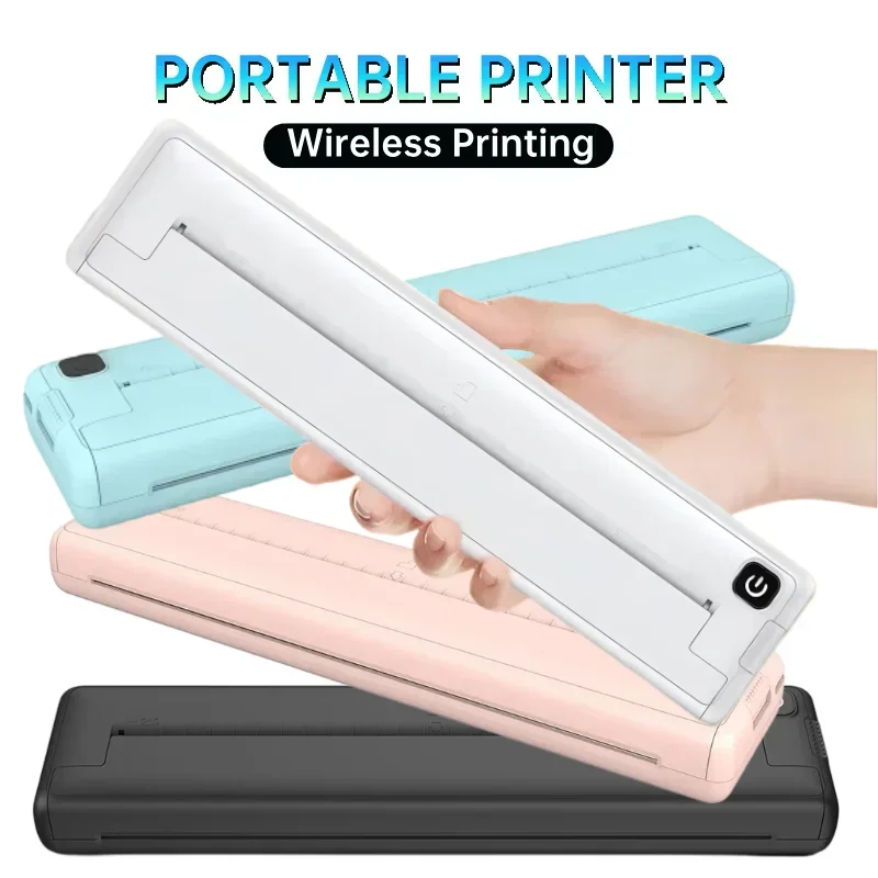 LISM A4 Portable Printer Thermal Paper Printing Bluetooth Wireless 1000mAh White/Black/Pink/Blue Inkless-Print Pocket Printer