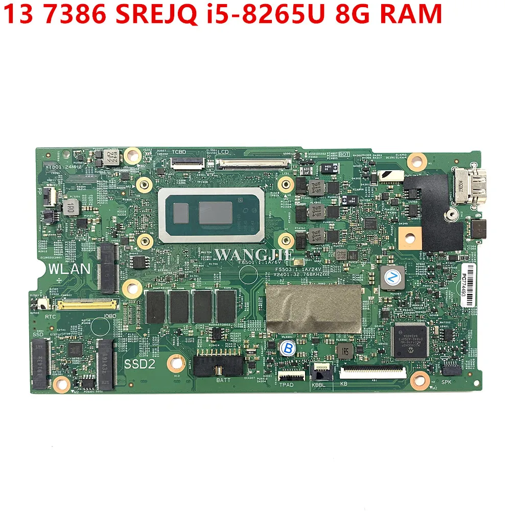 CN-02CF17 02CF17 2CF17 17925-1 Para DELL Inspiron 13 7386 Laptop Placa-mãe SREJQ I5-8265U CPU + 8G RAM Testado OK