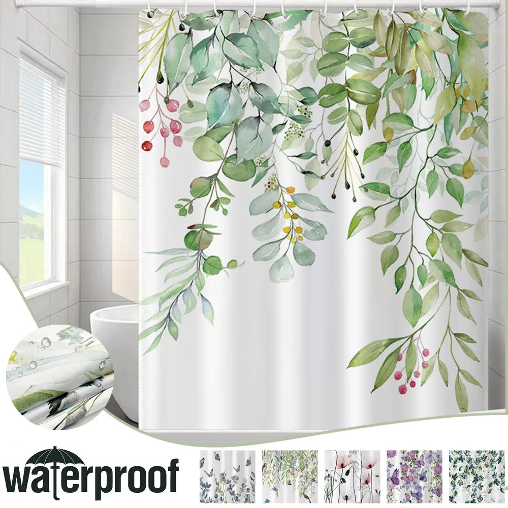 

1pc Modern Watercolor Floral Shower Curtain Set with Hooks Waterproof Anti-mold Bathroom Shower Curtain Partition Curtain 욕실 커튼