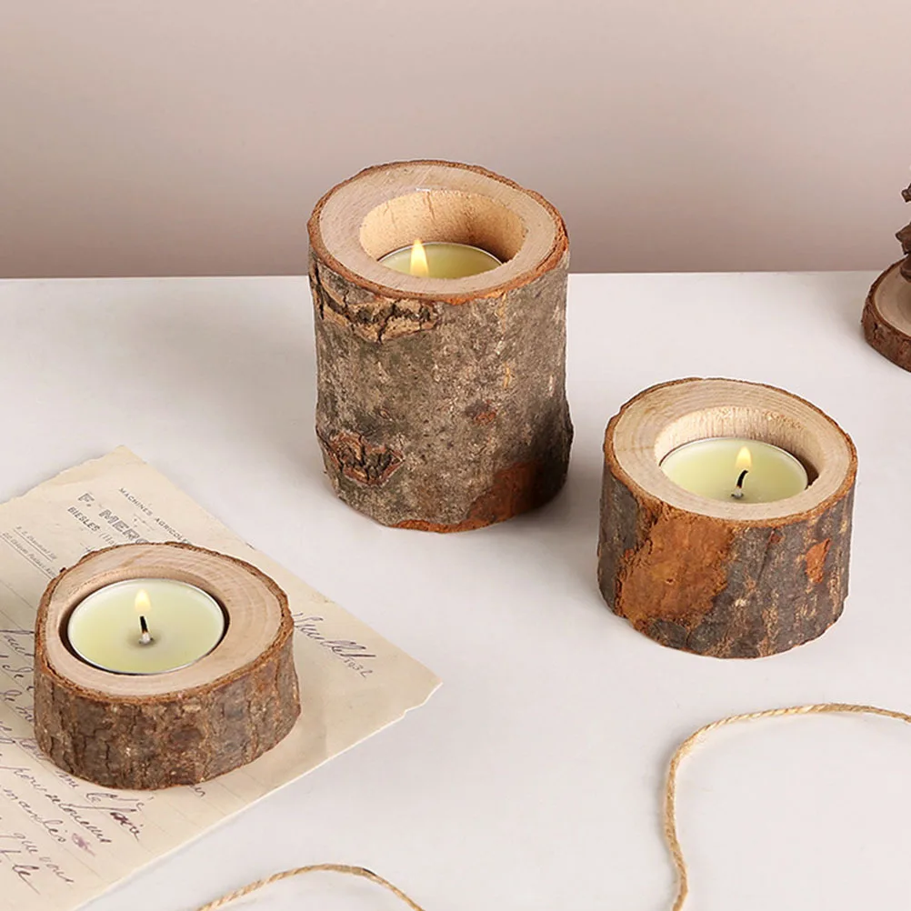 

2Pcs Wood Votive Tealight Holder Handcrafted Wooden Holder for Hotel Bar Restaurant Christmas Wedding Setup