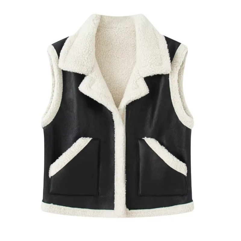 

ZEMOREXMZ Европейская и американская женская мода, повседневный меховой интегрированный универсальный утолщенный жилет, теплый топ, зима 2023 г.