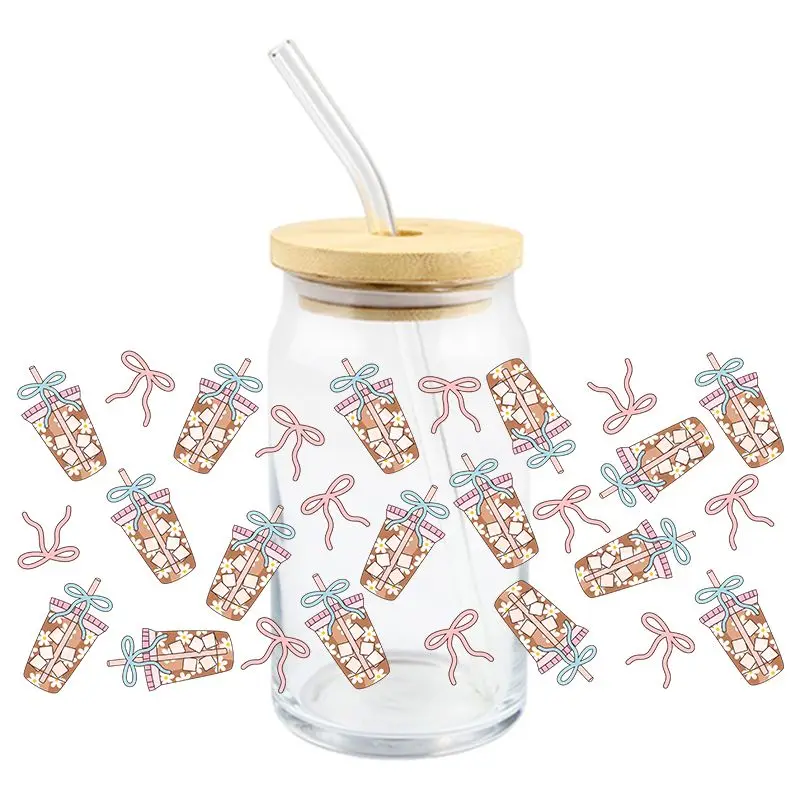 Cute UV DTF Wrap Transfer Stickers Cup Bow Design Transfer Decal Strong Waterproof Wrap For Glasses Cups Mugs DIY Decal