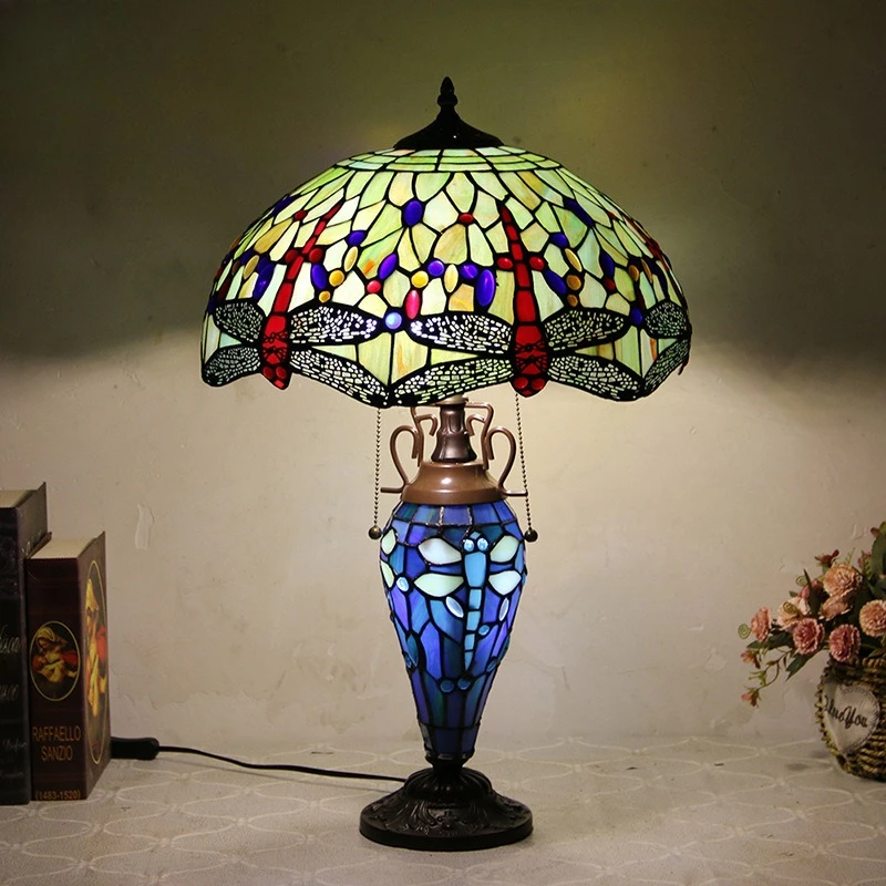 Room dragonfly mother and child large desk lamp, retro warm villa hotel color