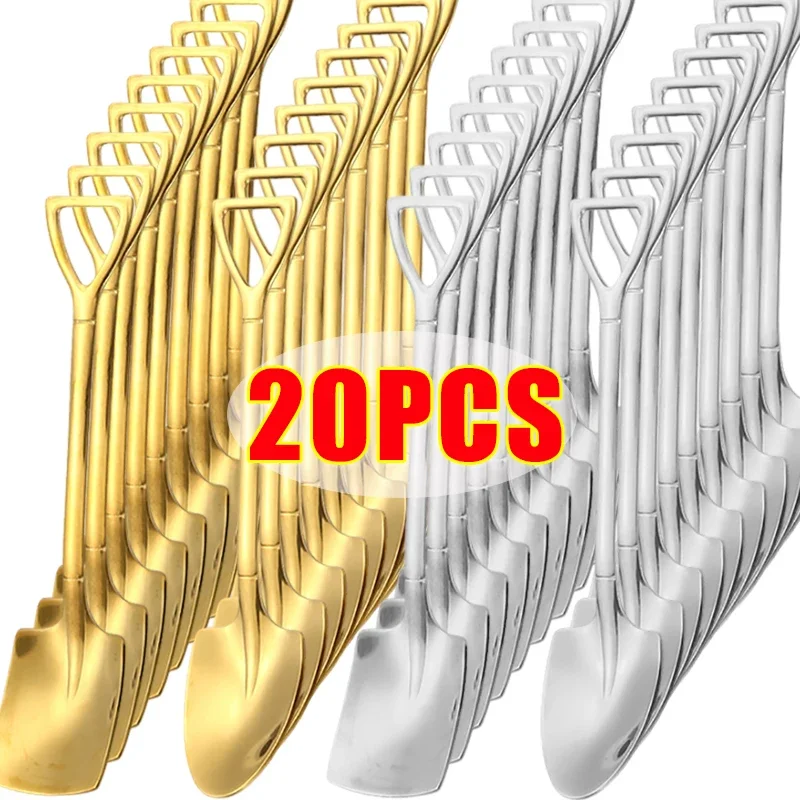 

Stainless Steel Shovel Spoon Mini Creative Coffee Teaspoon Fruit Ice Cream Dessert Spoons Kitchen Scoops Tableware Cutlery Set