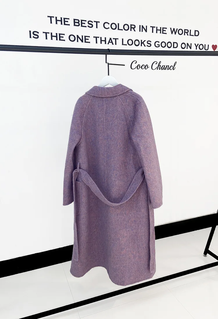 2023 Autumn Women Drouble Wool Coats With Belt Loose Style Winter Clothes Cashmere Long Coats Tops New