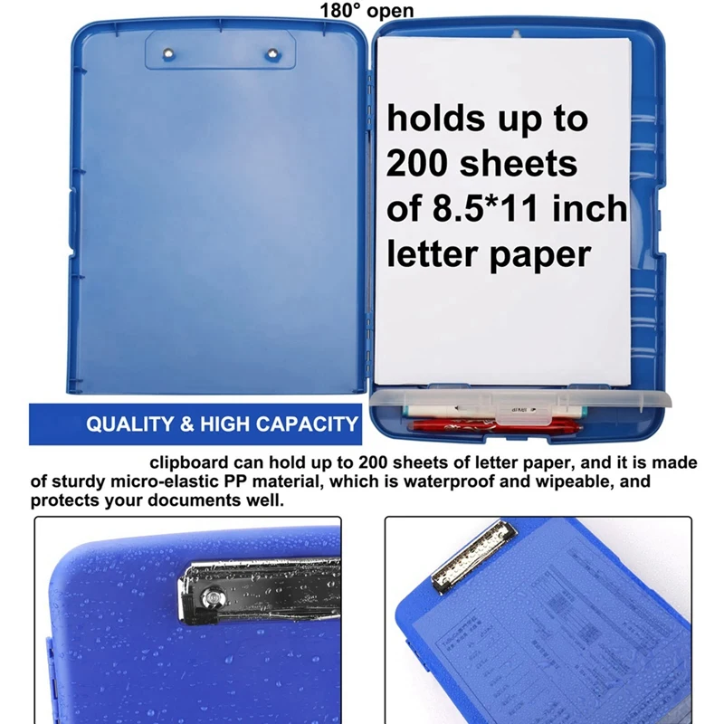 Clip Board Organizer Clipboards With Storage Nursing Clipboard Foldable File Folder Plastic Clipboard (Blue) Durable