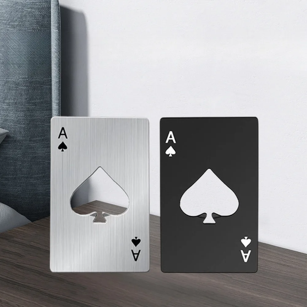 3PCS  Spade A Poker Card Bottle Opener, Credit-Card-Size Portable Beer Opener for Bar & Party Use, Black & Silver Home Supplies Utensils