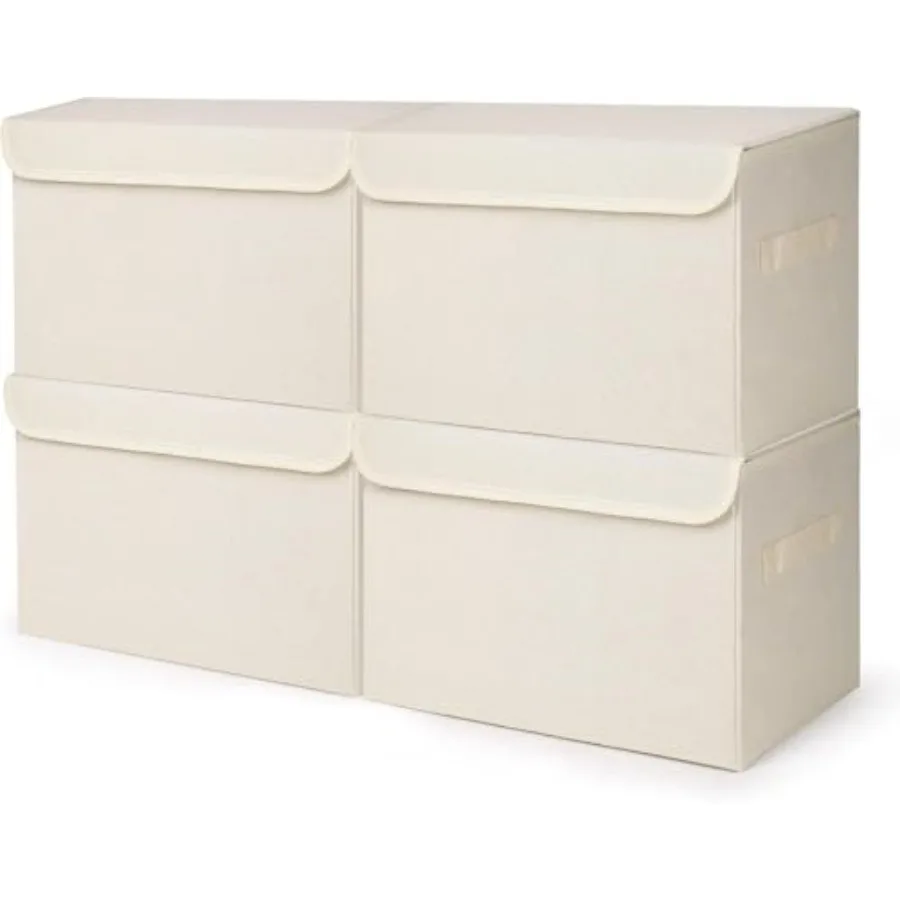 

Quart [4] Linen Fabric Foldable Storage Bin Cube Organizer Basket with FlipTop Lid and Handles Clothes Blanket Box for Home Off