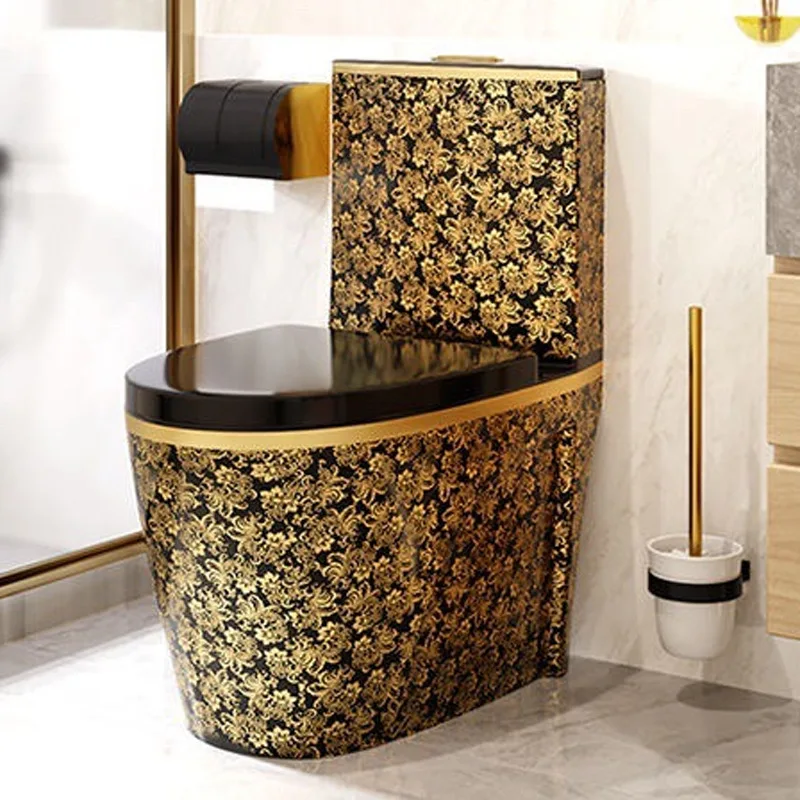 Color gold toilet exports Global color gold toilet siphon water-saving European flush toilet Black gold pattern free shipping