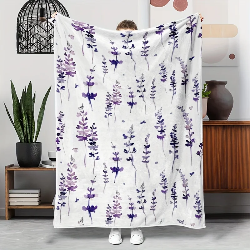 Watercolor Purple Wisteria Blanket Floral Hanging Vine Print Soft Flannel Fleece Throw Blanket for Bed Sofa Living Room Home