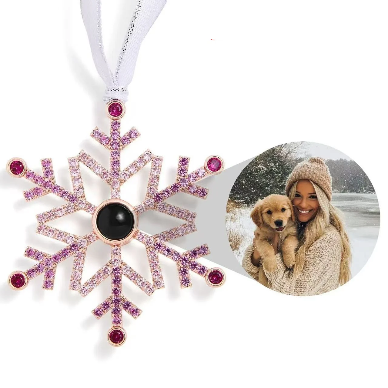 Personalized Pink Snowflake Photo Ornament Custom Projection Ornaments Christmas Gifts