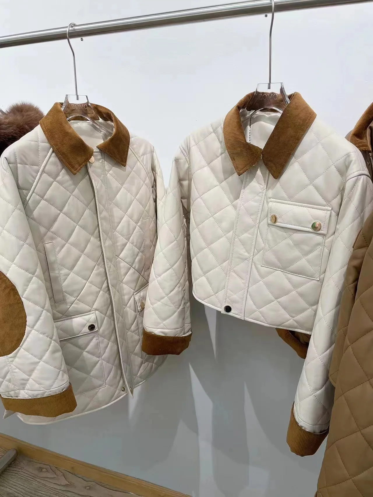 2023 Genuine Leather Jacket, Autumn and Winter, Small Stature, Short Leather Jacket, Diamond Checkered Cotton Jacket, Small Shee