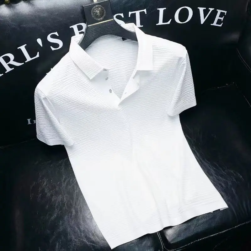 Summer New Luxury Polo T-shirt Men's Business Fashion Loose Button Lapel Breathable Short Sleeved Gentleman T-shirt Men's M-4xl