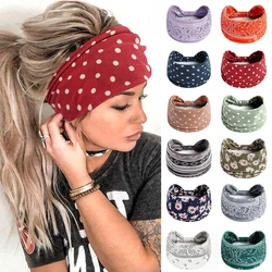 Bohemian estilo stretch headbands para as mulheres, headbands elásticas de algodão, polka dot headwrap, turbante para yoga, acessórios para o cabelo