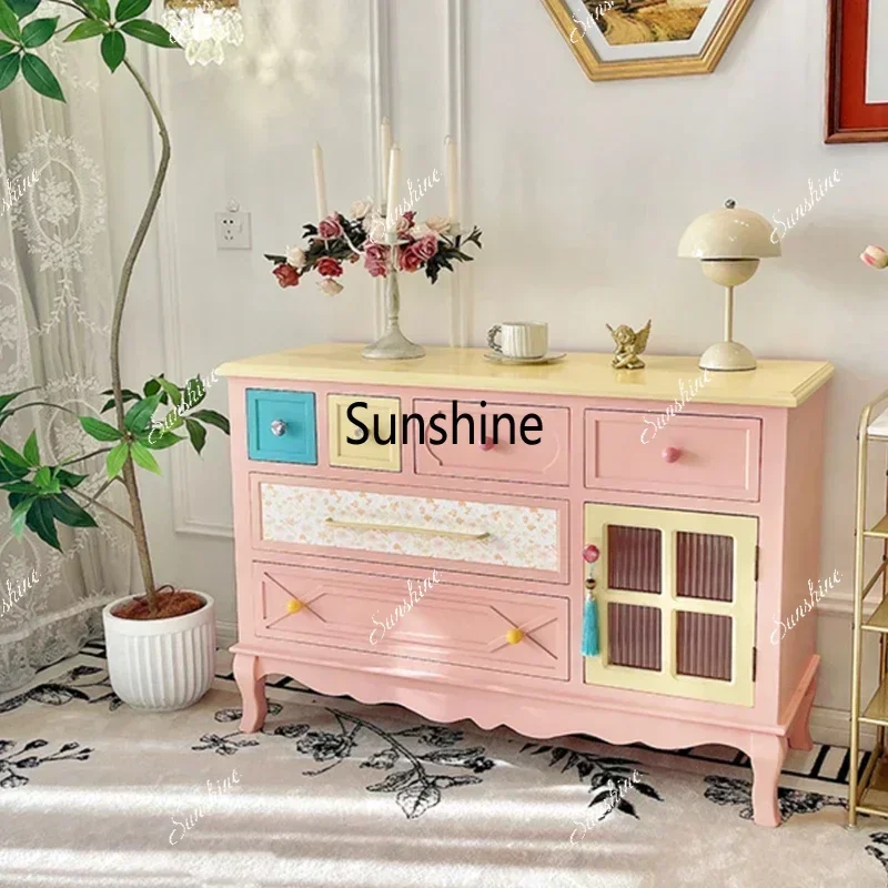 Design Colourful Bedroom Cabinet French Style Storage Creative Wood Bedroom Cabinet Minimalist Movei Para Casa FurnitureT*