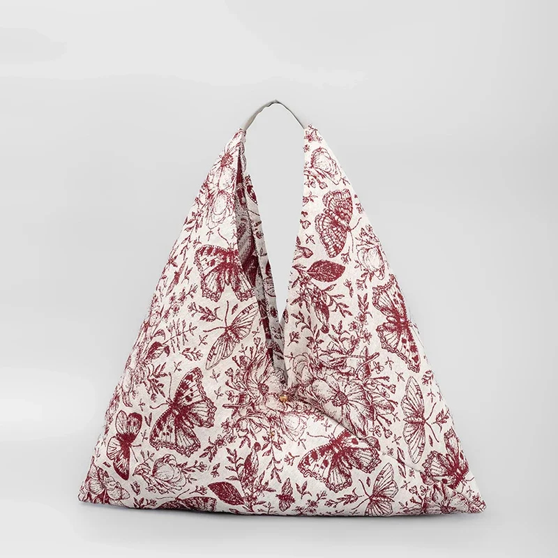 Triangle Dumpling Bun Commuter Women's Handbag 2023 Trend Bohemian Style Printed Canvas Casual Lunch Bags Designer Shoulder Bag