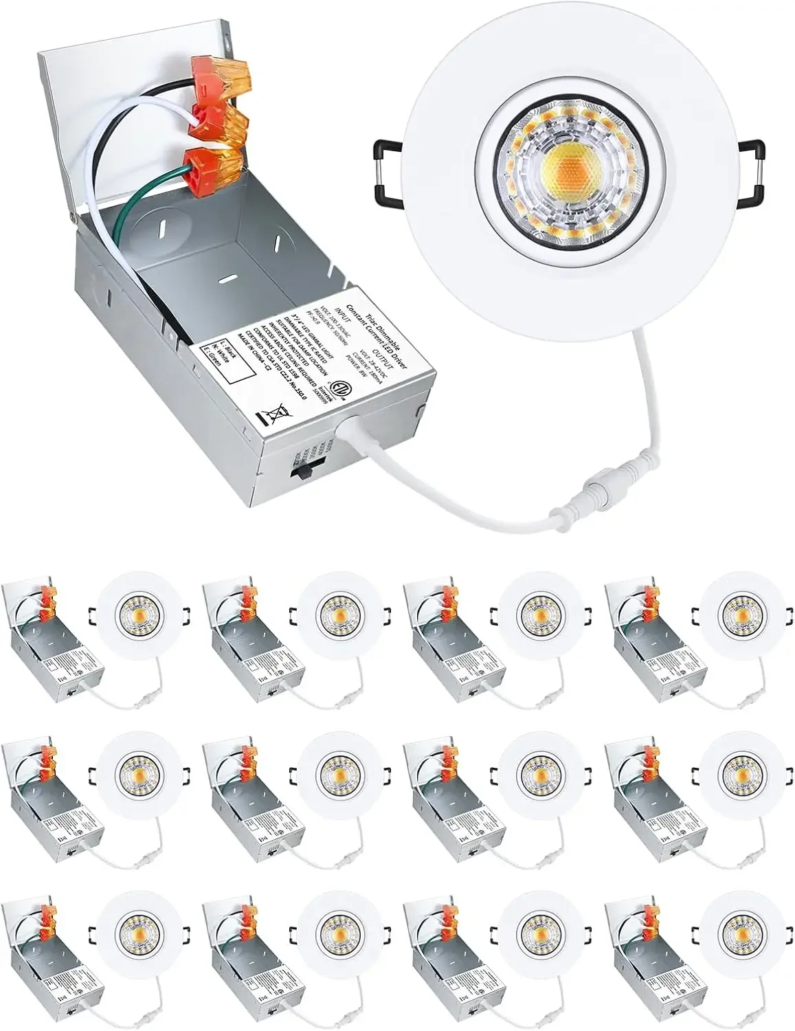 3 Inch Gimbal LED Recessed Light,Adjustable Downlight,12 Pack White | 360°Rotatable,8W 851LM,Premium Canless Spotlight,5CCT Dimm