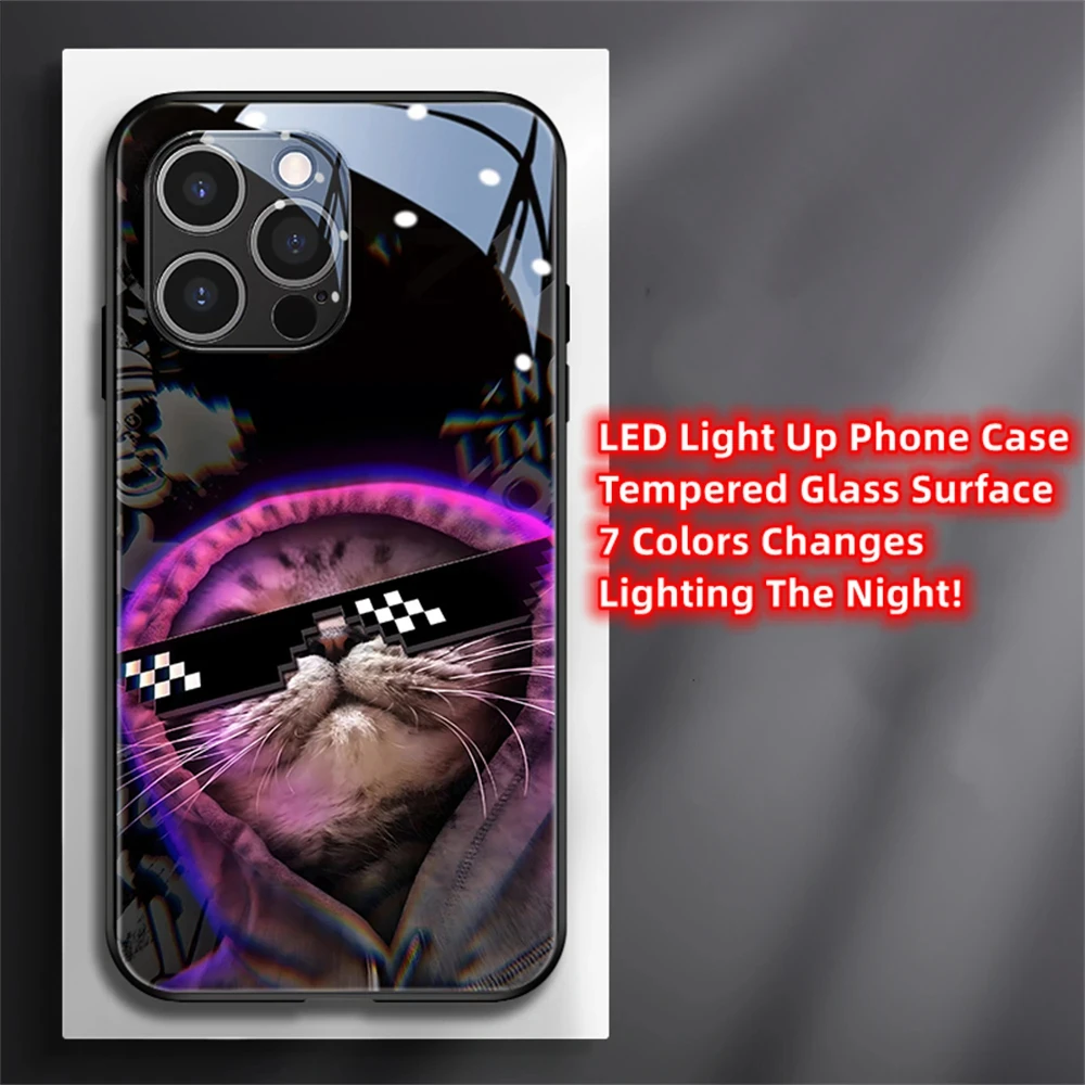 

Punk Fashion Trends Colorful LED Light Glow Luminous Glass Phone Case For XiaoMi 13 12 11 Pro Ultra RedMi K60 K50 Poco F3 F4 F5