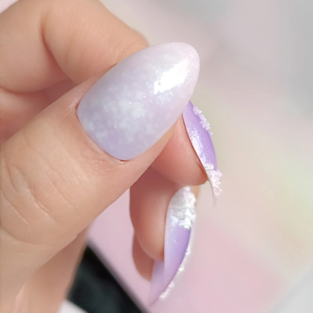 Christmas Snowflake Short Stiletto Fake Nails With Glue Gradient Purple Press On Nail DIY Glitter Manicure Accessory