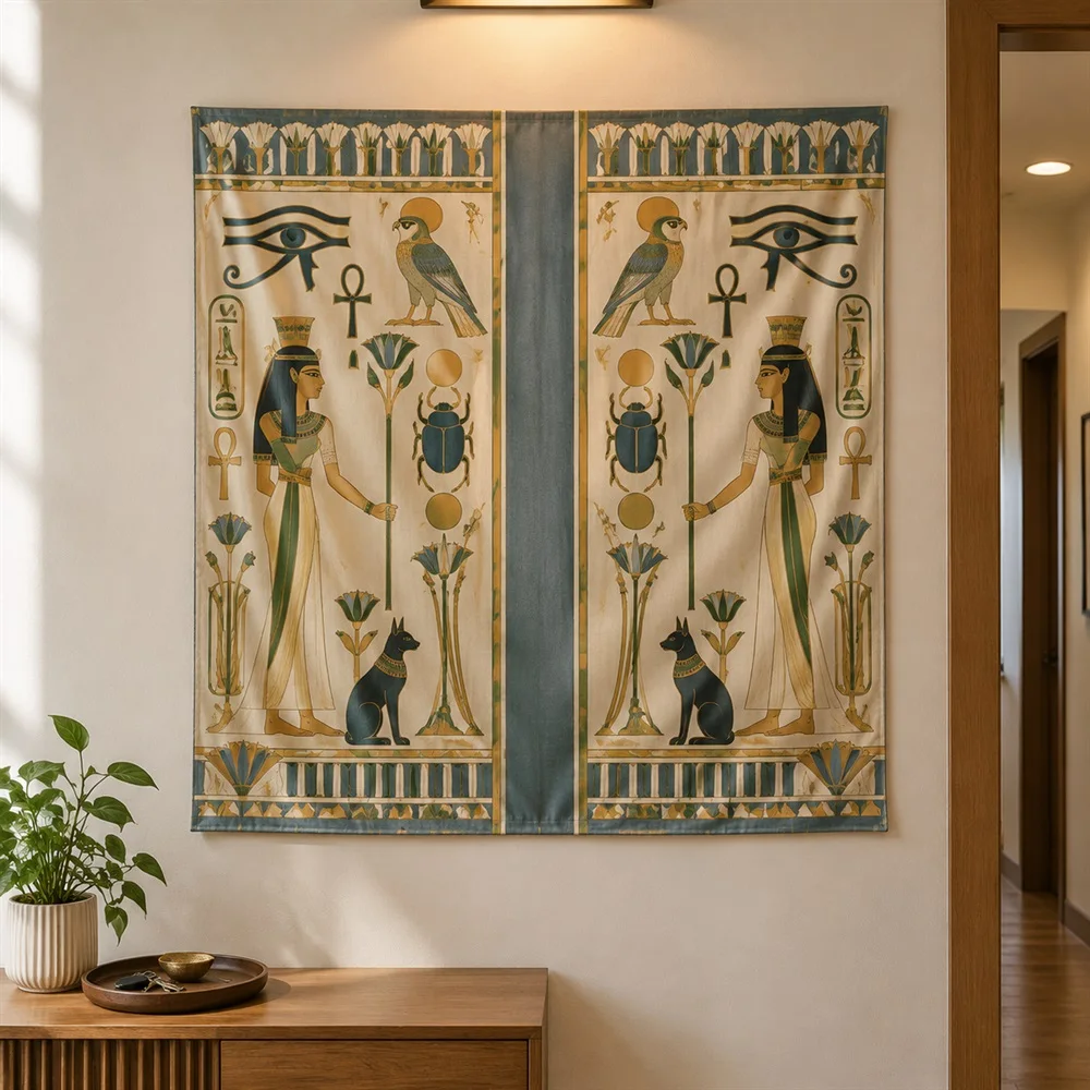 VIKAMA Egyptian Hieroglyph Tapestry Wall Hanging, Ancient Egypt Wall Art, Mythological Decor for Bedroom Study Living Room Dorm