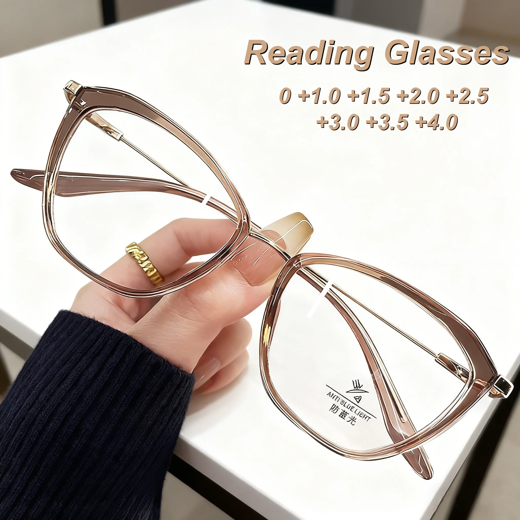

New Fashion HD Large Frame Cat Eye Women's Reading Glasses Ultra Light Neutral High Quality Anti Blue Light Presbyopia Glasses
