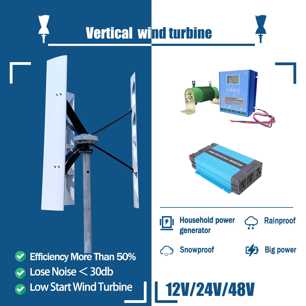 European Warehouse  8000W Vertical Axis Wind Power Turbine 12v 24v 48v Wind Generator Off Grid System For Homeuse Free Energy