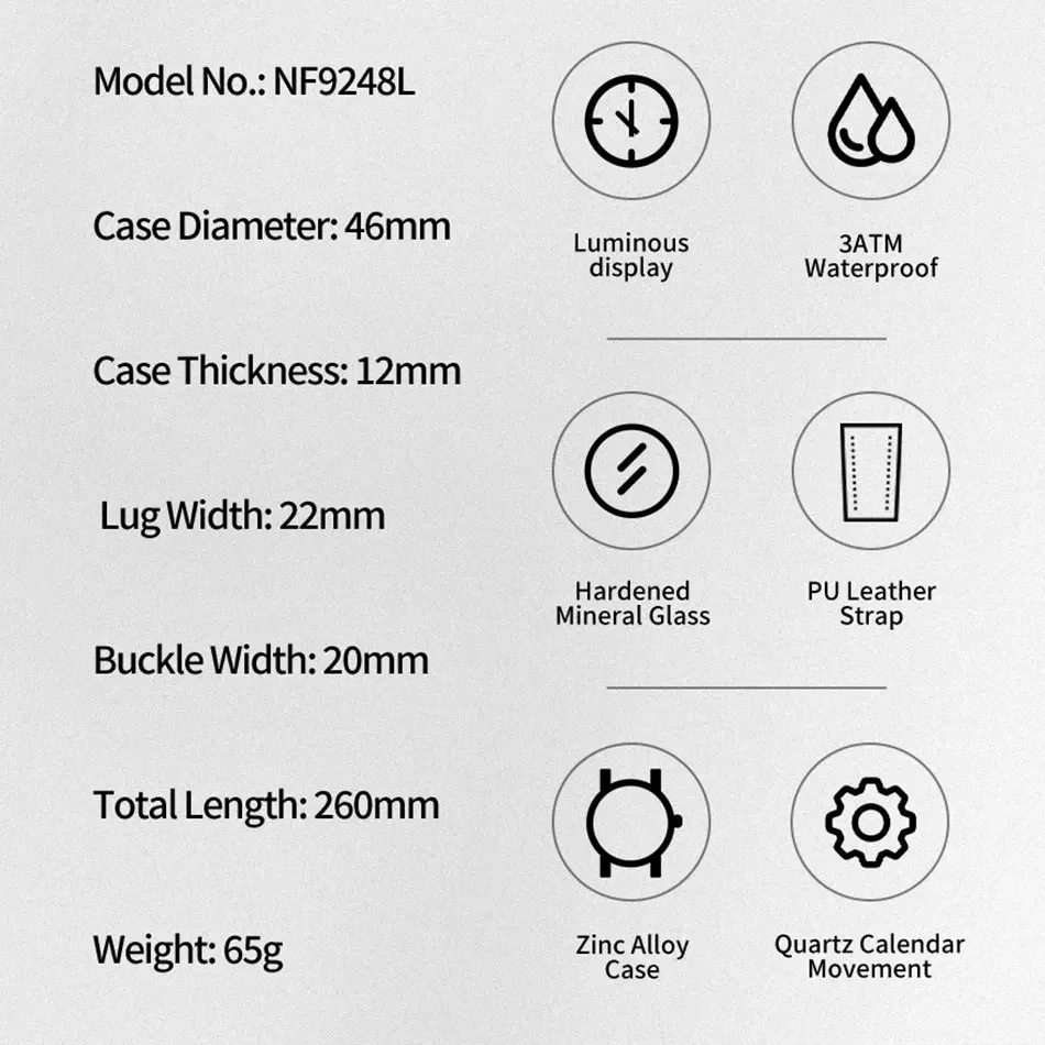 NAVIFORCE Men's Business Simple Original Leather Man Watches Waterproof Luminous Quartz Dress Watch Hand Calendar Clock Gifts