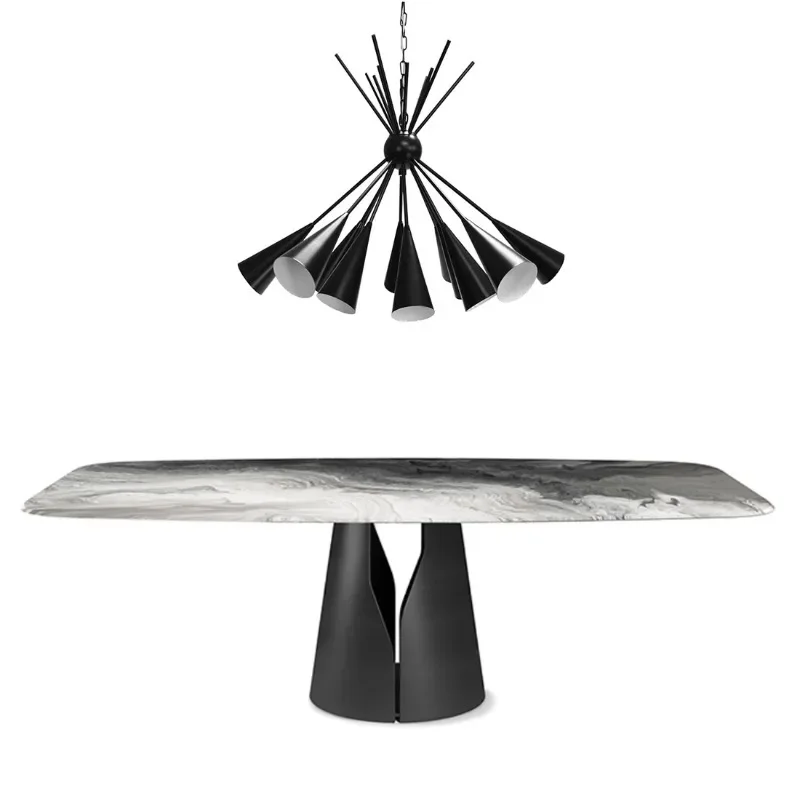 

Italian light luxury simple marble dining table/villa hotel model room soft decoration design hardware marble dining table