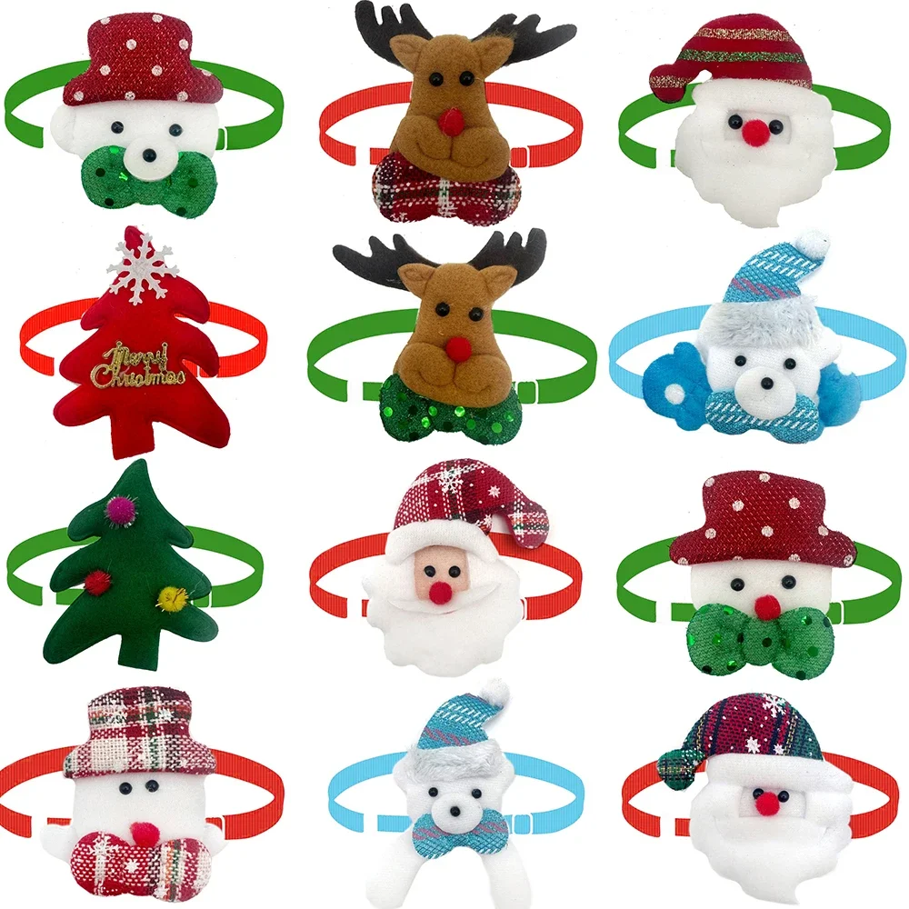 30/50 Christmas Small Dog Bow Ties Pet Cat Puppy Bow Ties Small Dog Collar Snowman Deer Holiday Grooming Pet Supplies