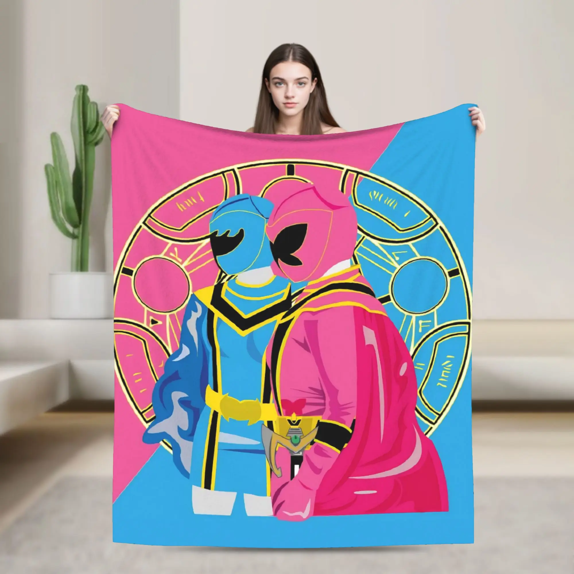 Pink Blue Ranger Blankets Power R-Ranger  Fuzzy Throw Blankets Bed Sofa Decoration Lightweight Bedsprea