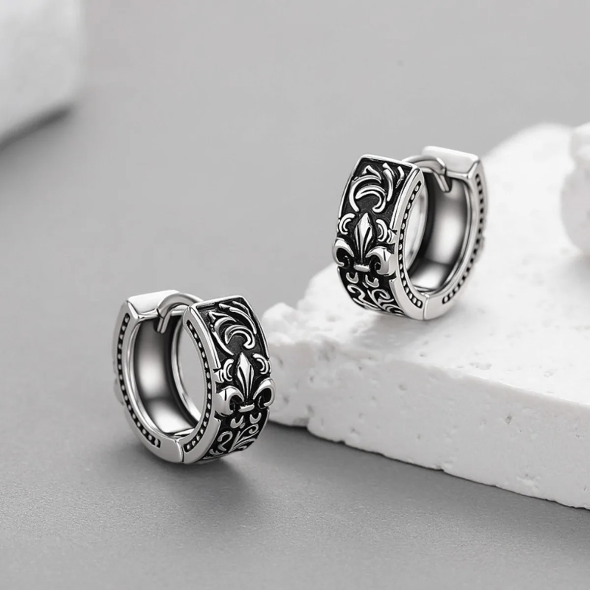 Edelstahl Retro Creolen für Männer und Frauen Piercing-Ohrringe Schmuck für Empfindliche Ohren Mode Punk Hip Hop – Detail 3
