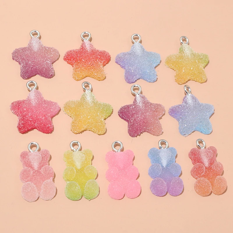 10pcs Random Mix Resin Candy Bear Star Charms for DIY Jewellery Making