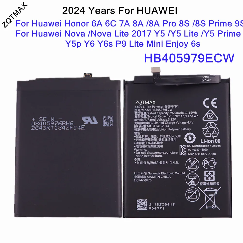 HB405979ECW Battery For Huawei P9 Lite Mini Y5 Lite Prime Y5p Y6 Y6s Enjoy 6s Nova Lite 2017 Honor 9S 7A 6A 6C 8A Pro 8S Prime