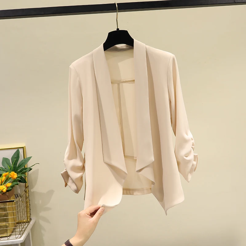 Women's Short Thin Sun Protection Suit Jacket 2023 Summer Commute Style Pure Color No Button Regular Sleeve Seven Sleeve